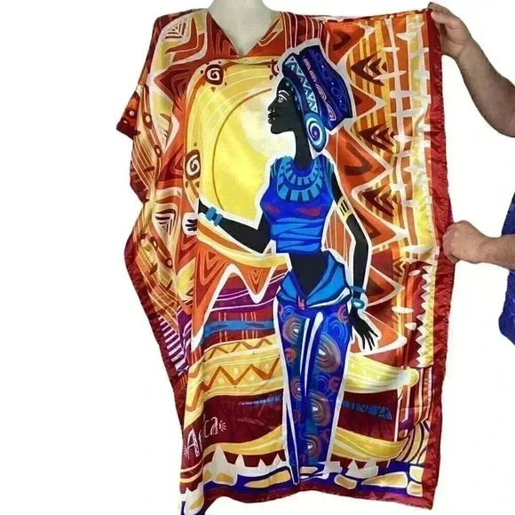 Winlar Womens OSFM African Princess Tribal Print Caftan Maxi Dress Multicolor - Picture 1 of 8